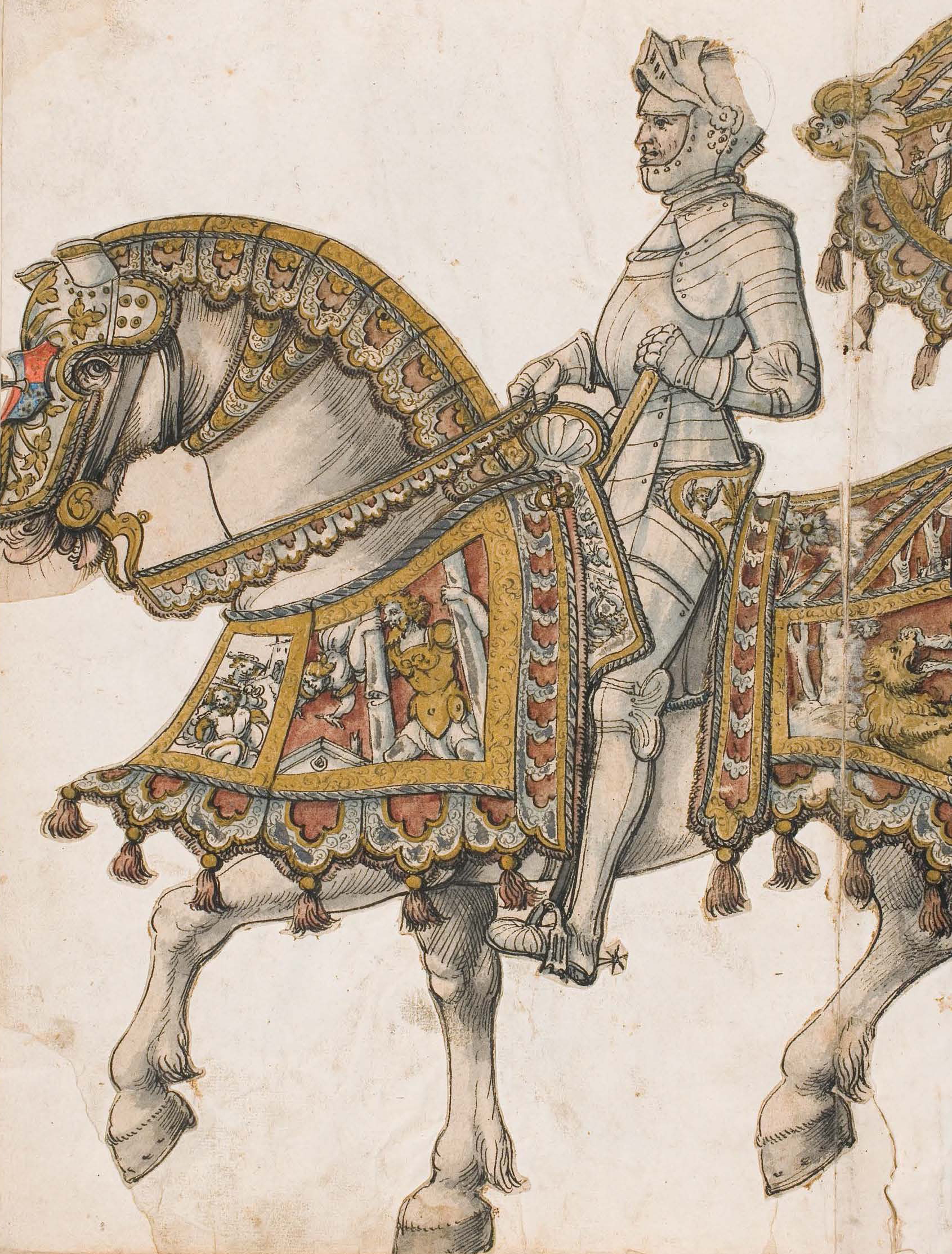 Attributed to Hans Burgkmair, Preliminary design for horse armor (bard) for Kolman Helmschmied, c. 1517