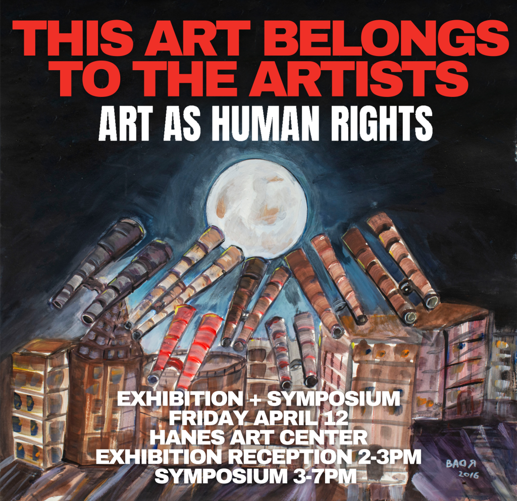 Graphic image for This Art Belongs to the Artists: Art as Human Rights Exhibition and Symosium, April 12, 2024